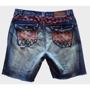 Akademiks Blue Polar Explorer Embellished Denim Cut-off Jeans Shorts Size 38
